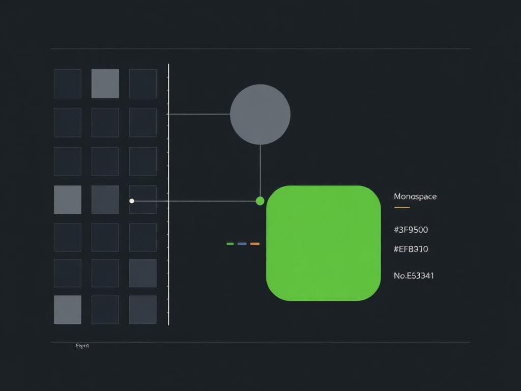 Abstract brand system artwork: swatch grid with a gray node resolving into a green pushed node
