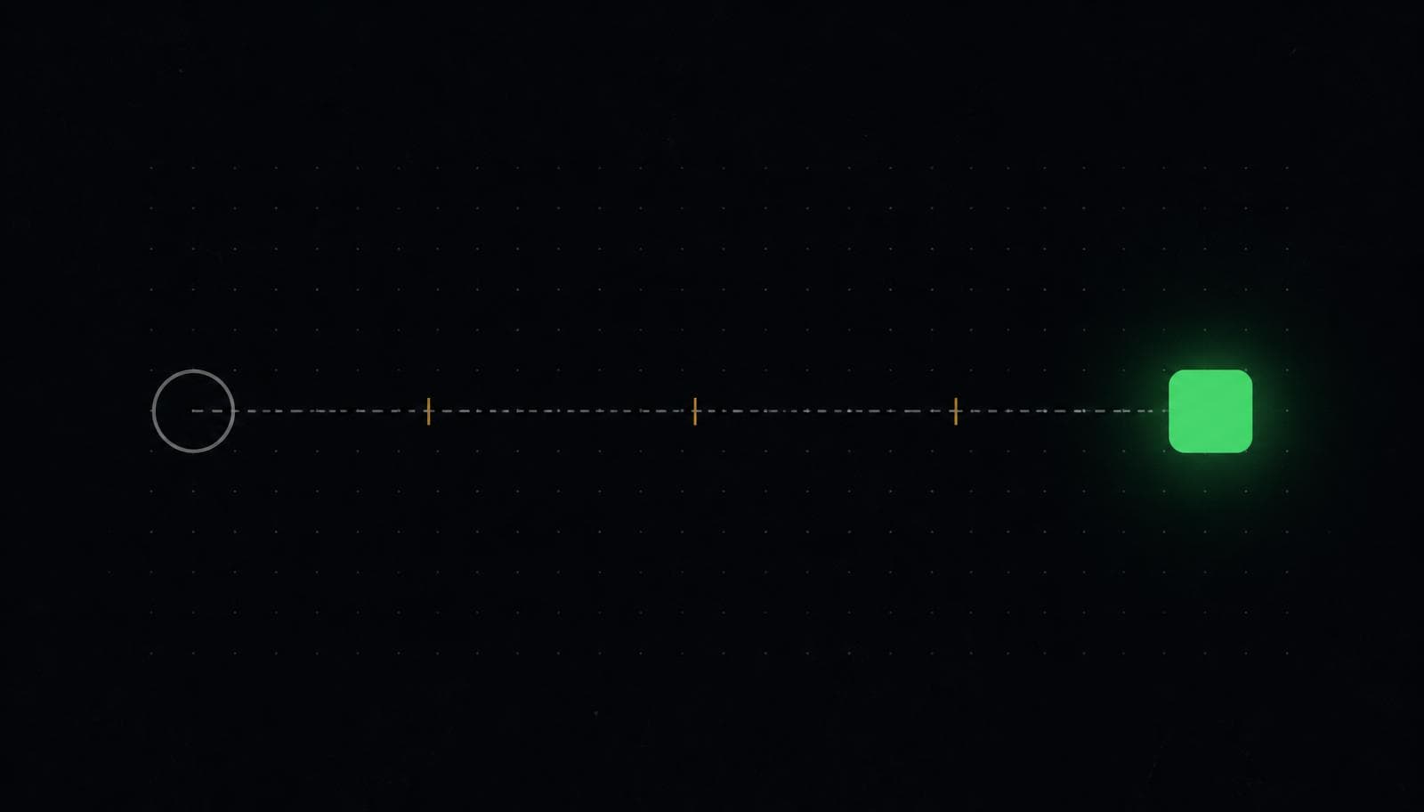 Abstract artwork of a dashed path resolving into a glowing pushed state