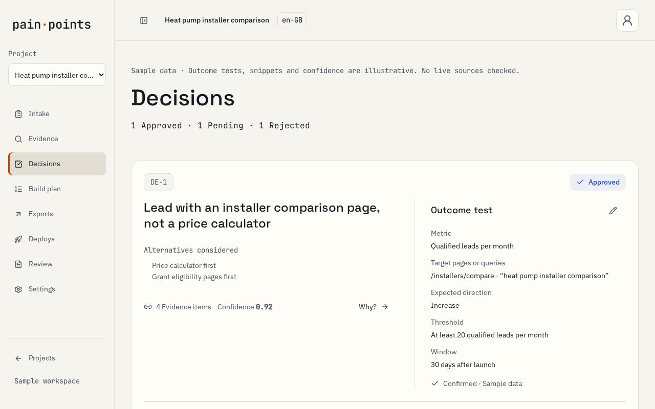 Decisions tab